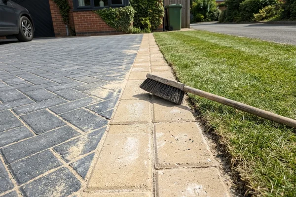Decorative border course in a contrasting block colour edging a finished driveway